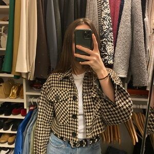 Houndstooth cropped blazer jacket with lapel